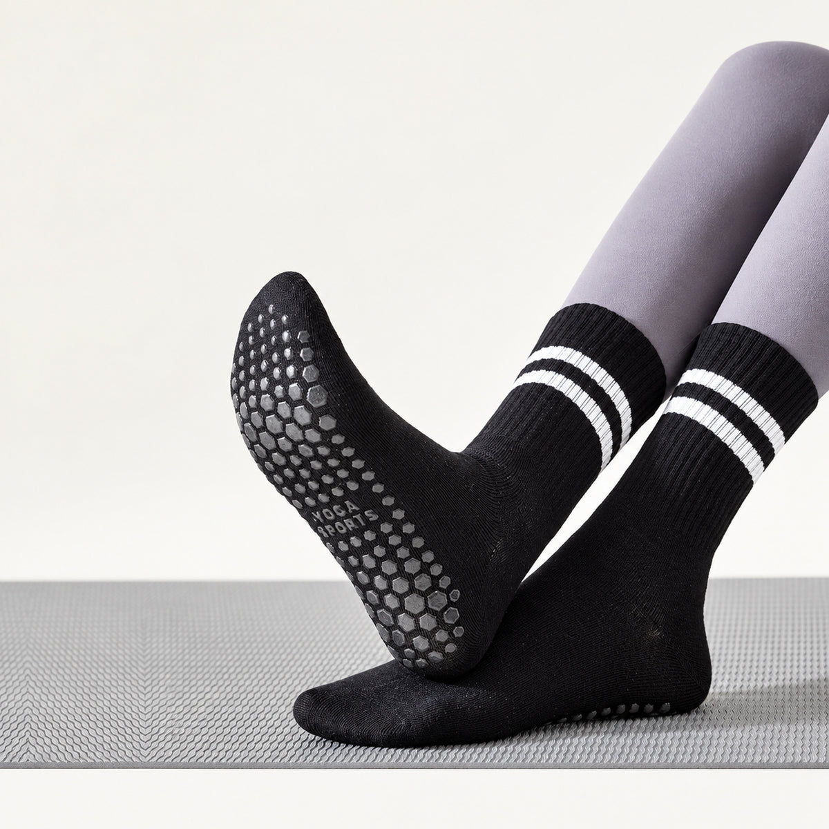 Professional Non-Slip Yoga Socks – Crew-Length with Anti-Slip Silicone Soles for Fitness and Pilates