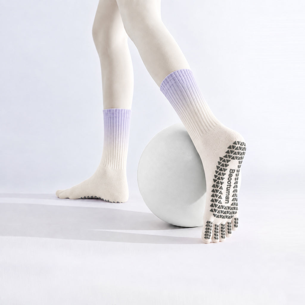 Professional Mid-Calf Non-Slip Yoga Socks – Split-Toe/Five-Toe Design for Indoor Sports, Dance, Fitness, and Pilates