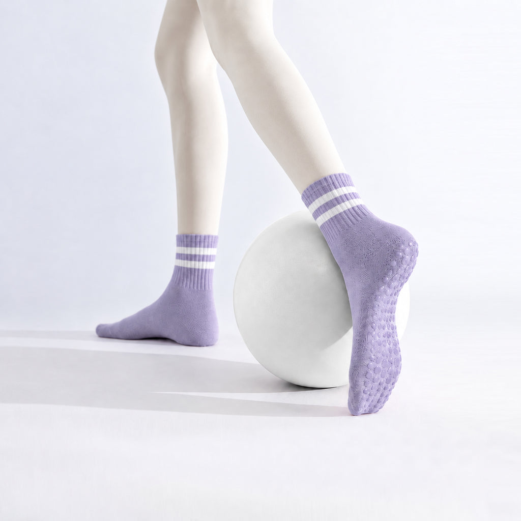 Professional Mid-Calf Cotton Yoga Socks – Non-Slip Silicone & Anti-Pilling
