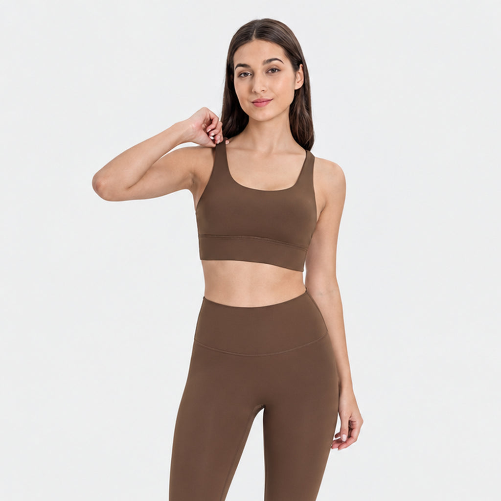 High-Impact Yoga Sports Bra with Crisscross Back – Double-Sided Brushed "Nude-Feel" Fabric, Shock-Absorbing & Push-Up Support