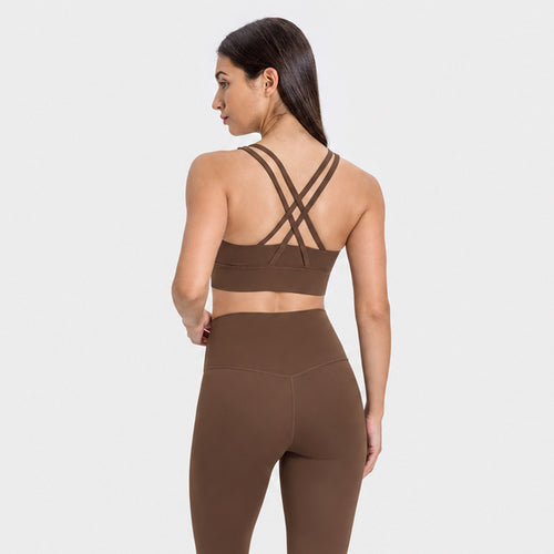 High-Impact Yoga Sports Bra with Crisscross Back – Double-Sided Brushed "Nude-Feel" Fabric, Shock-Absorbing & Push-Up Support