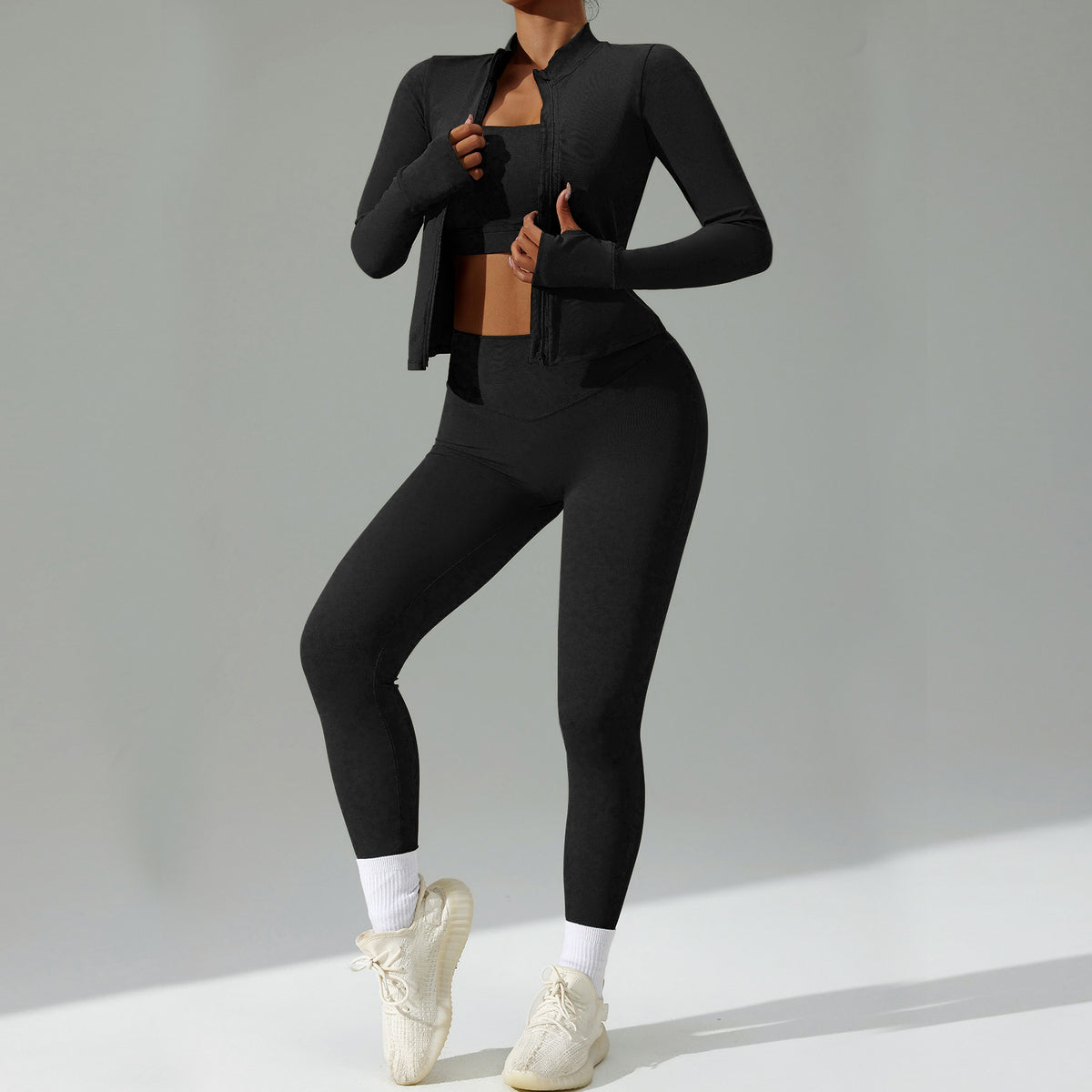 New Fitted Yoga Set: 3-Piece Quick-Dry Fitness Outfit with Cardigan and Running Gear