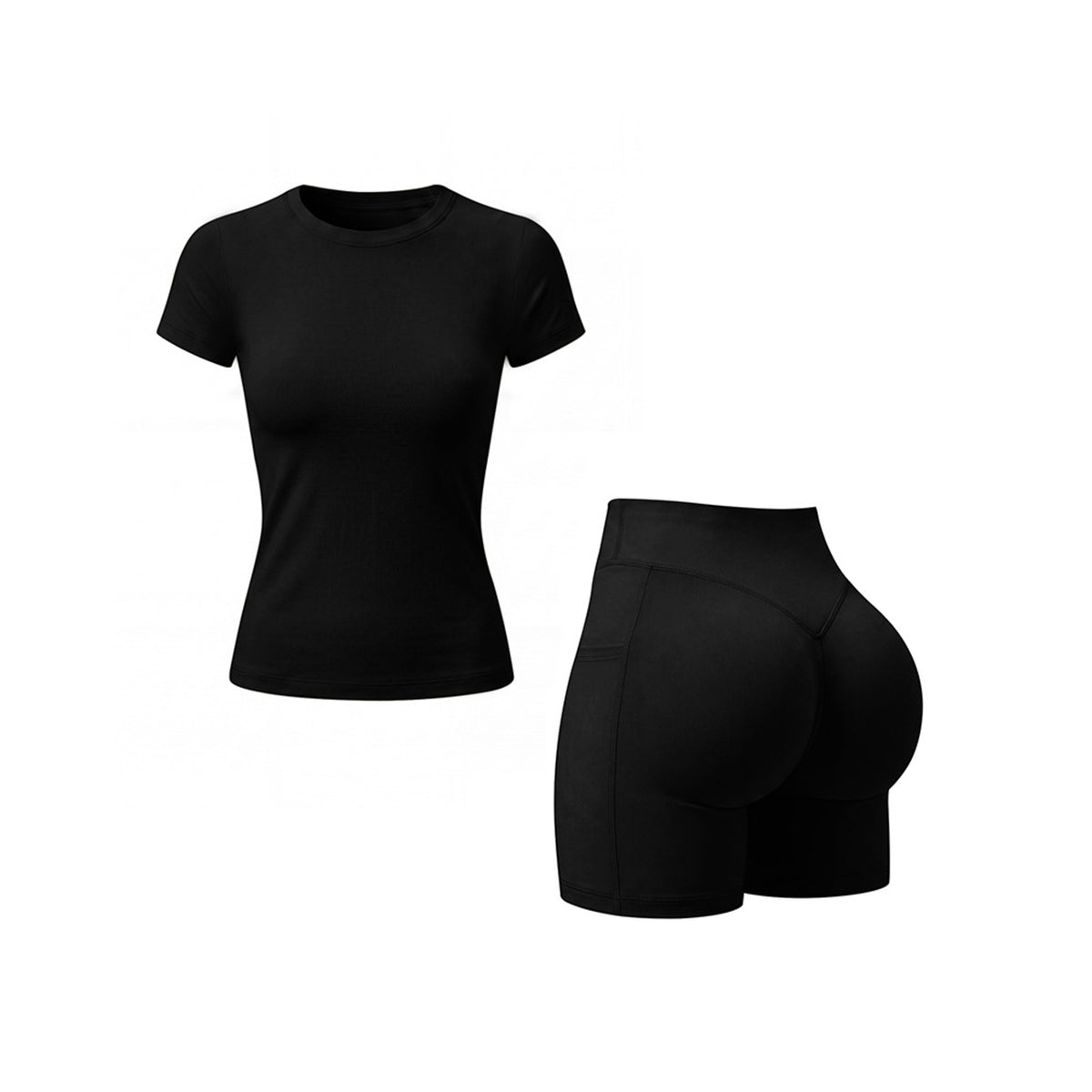Yoga Set: Tummy-Control & Butt-Lifting Shorts with Slim-Fit Short-Sleeve Top