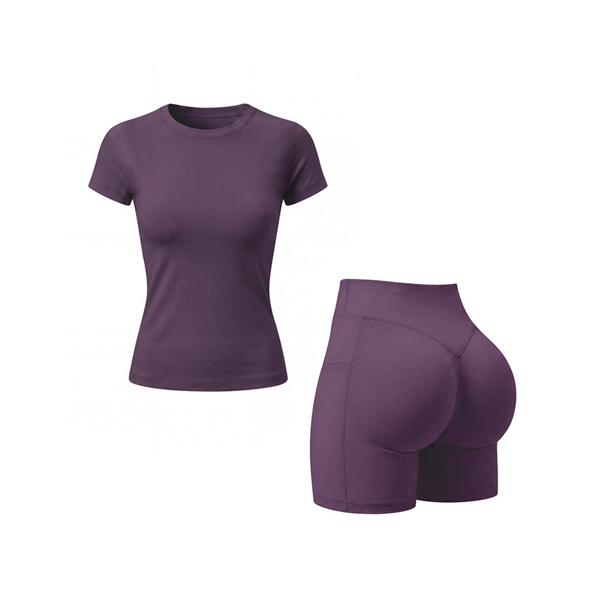 Yoga Set: Tummy-Control & Butt-Lifting Shorts with Slim-Fit Short-Sleeve Top