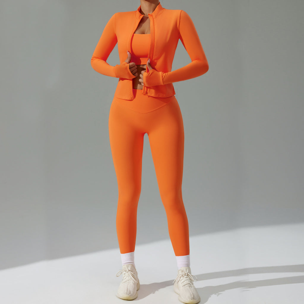 New Fitted Yoga Set: 3-Piece Quick-Dry Fitness Outfit with Cardigan and Running Gear