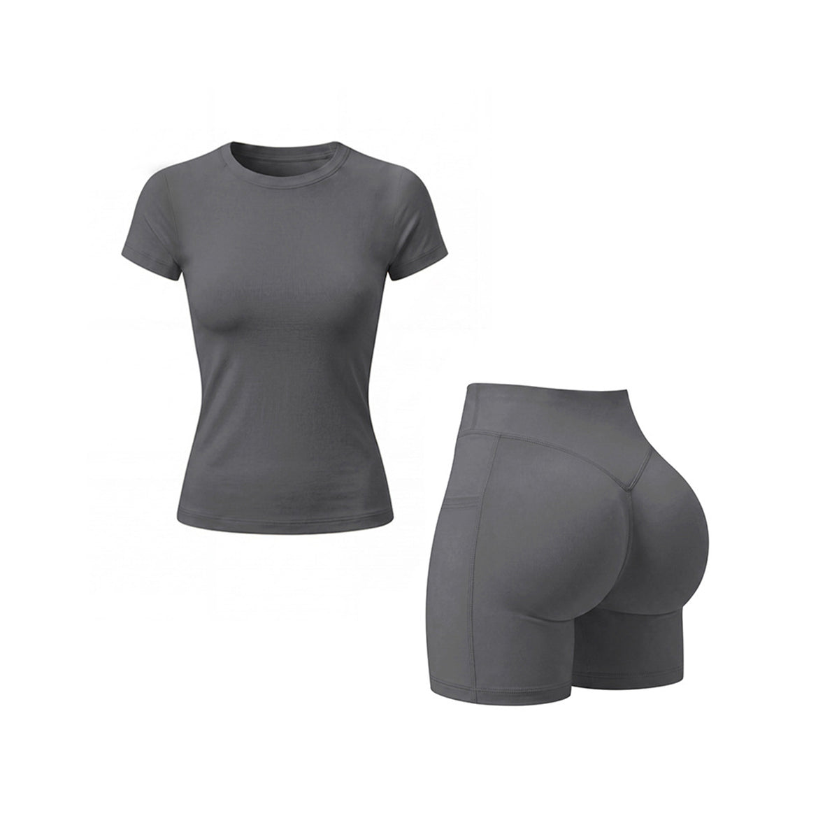 Yoga Set: Tummy-Control & Butt-Lifting Shorts with Slim-Fit Short-Sleeve Top