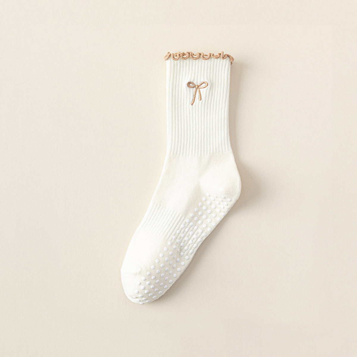 Professional Non-Slip Mid-Calf Yoga & Pilates Socks with Lace, Bow, and Embroidery