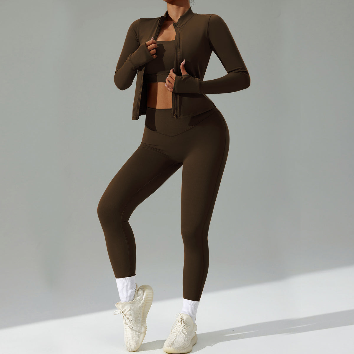 New Fitted Yoga Set: 3-Piece Quick-Dry Fitness Outfit with Cardigan and Running Gear