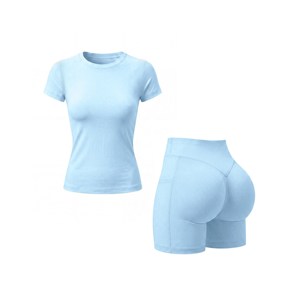 Yoga Set: Tummy-Control & Butt-Lifting Shorts with Slim-Fit Short-Sleeve Top
