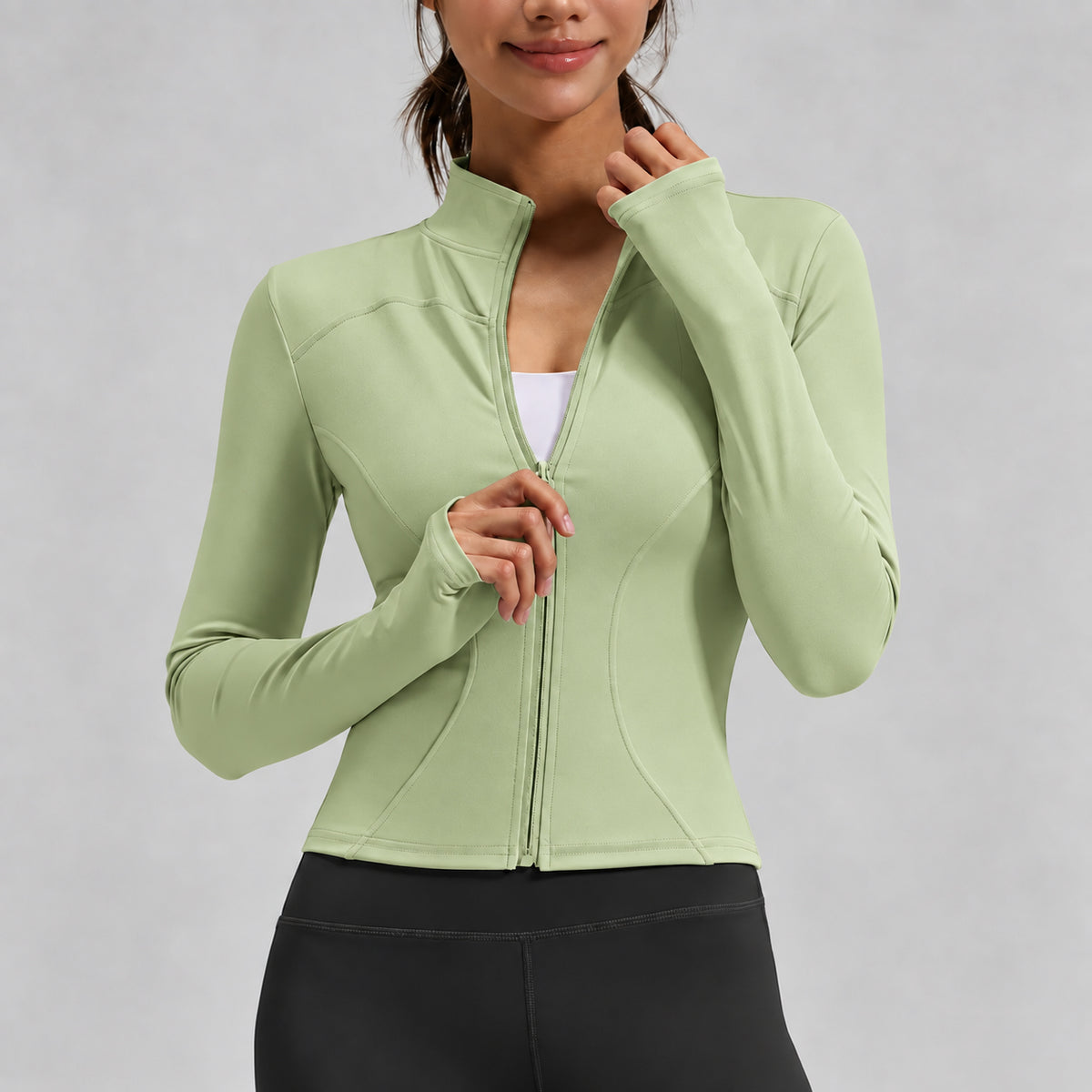 Women's Long-Sleeve High-Stretch Athletic Jacket for Fitness and Yoga
