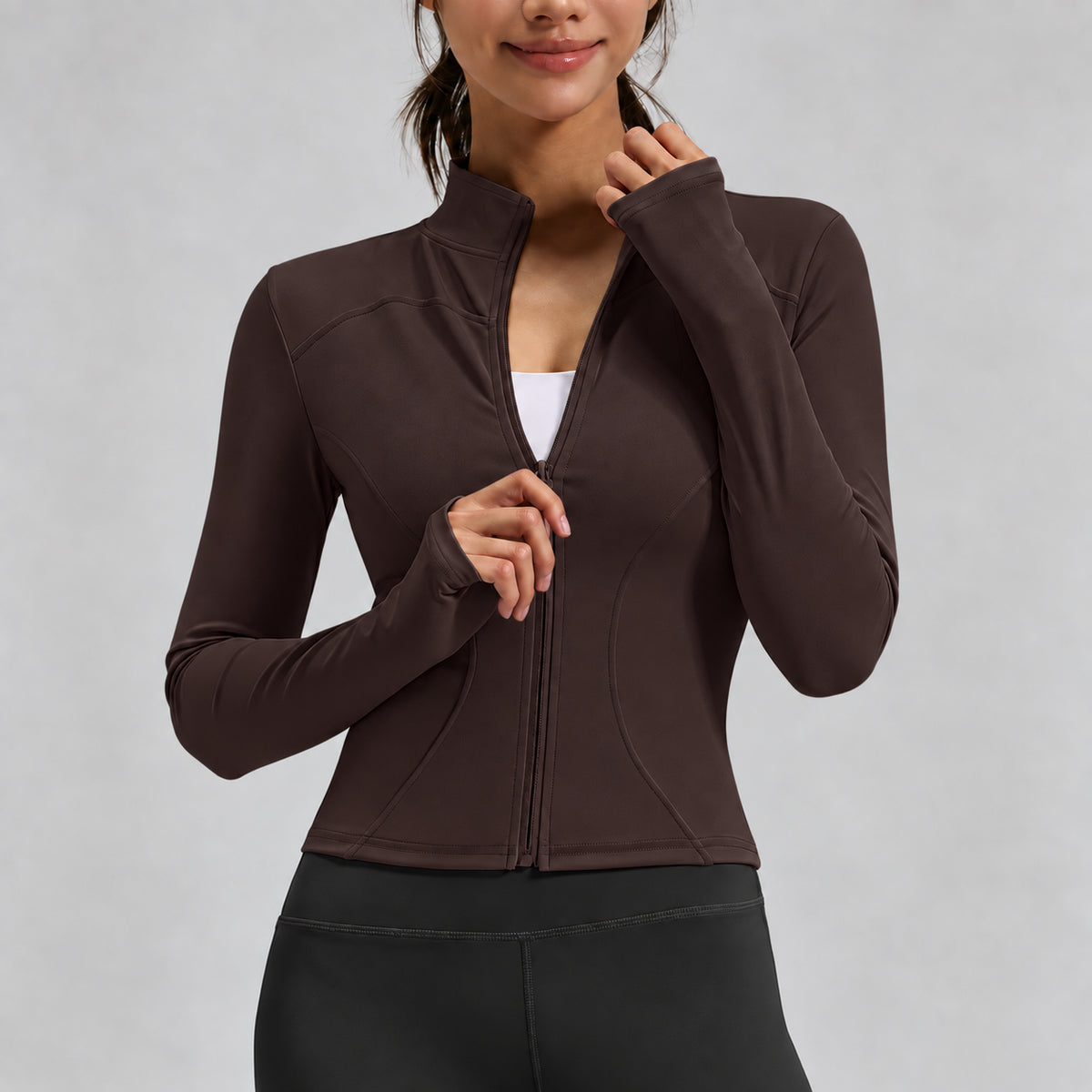 Women's Long-Sleeve High-Stretch Athletic Jacket for Fitness and Yoga